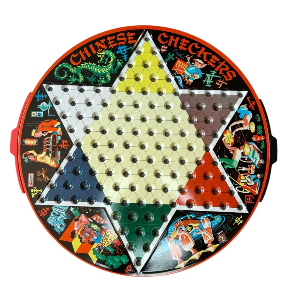 Vintage 1970's Tin Chinese Checkers & Checkerboard Game by Steven